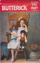 5751 BUTTERICK 22 INCH COUNTRY RAG DOLL,PIONEER CLOTHES, SHOES PATTERN